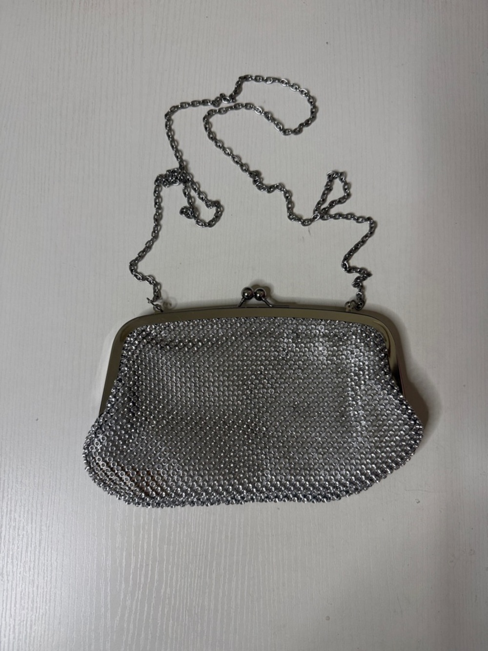 Jessica McClintock Silver Mesh Evening Clutch with Chain